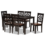 Baxton Studio Nicolette Modern and Contemporary Two-Tone Dark Brown and Walnut Brown Finished Wood 7-Piece Dining Set